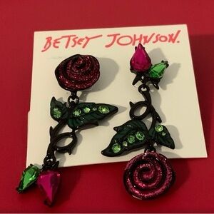 Betsey Johnson Pink and Green Rose Earrings